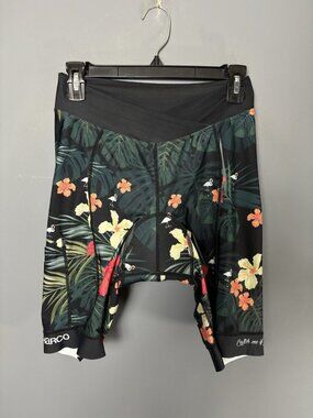 DHARCO Womens L Padded Knicks Party Pants Cycling Shorts Black Bird/Floral Print